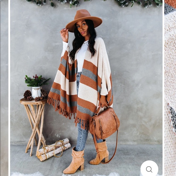 Vici Sweaters - VICI COLLECTION Overdrive Striped Knit Poncho